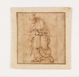 Estudo de um mendigo masculino (caneta e tinta marrom e giz vermelho)